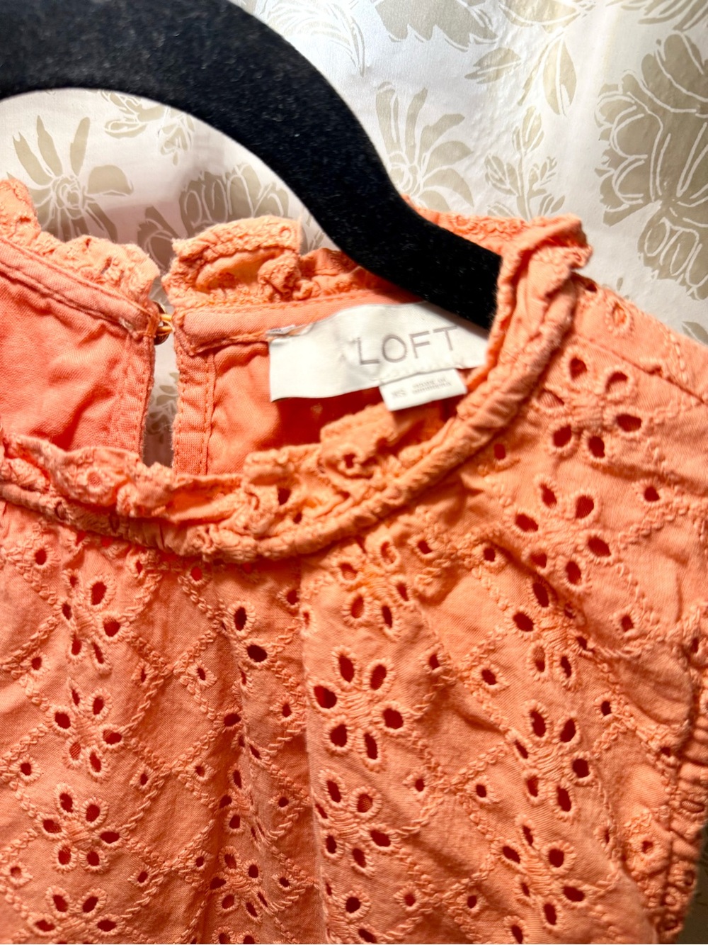 LOFT Coral Orange Eyelet Tiered Midi Dress XS - Picture 4 of 4